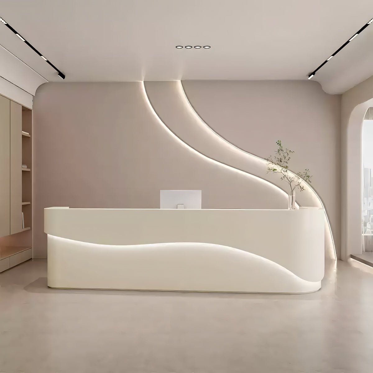 Furnavo Modern White Reception Desk – Simple Front Counter for Offices, Salons & Institutions