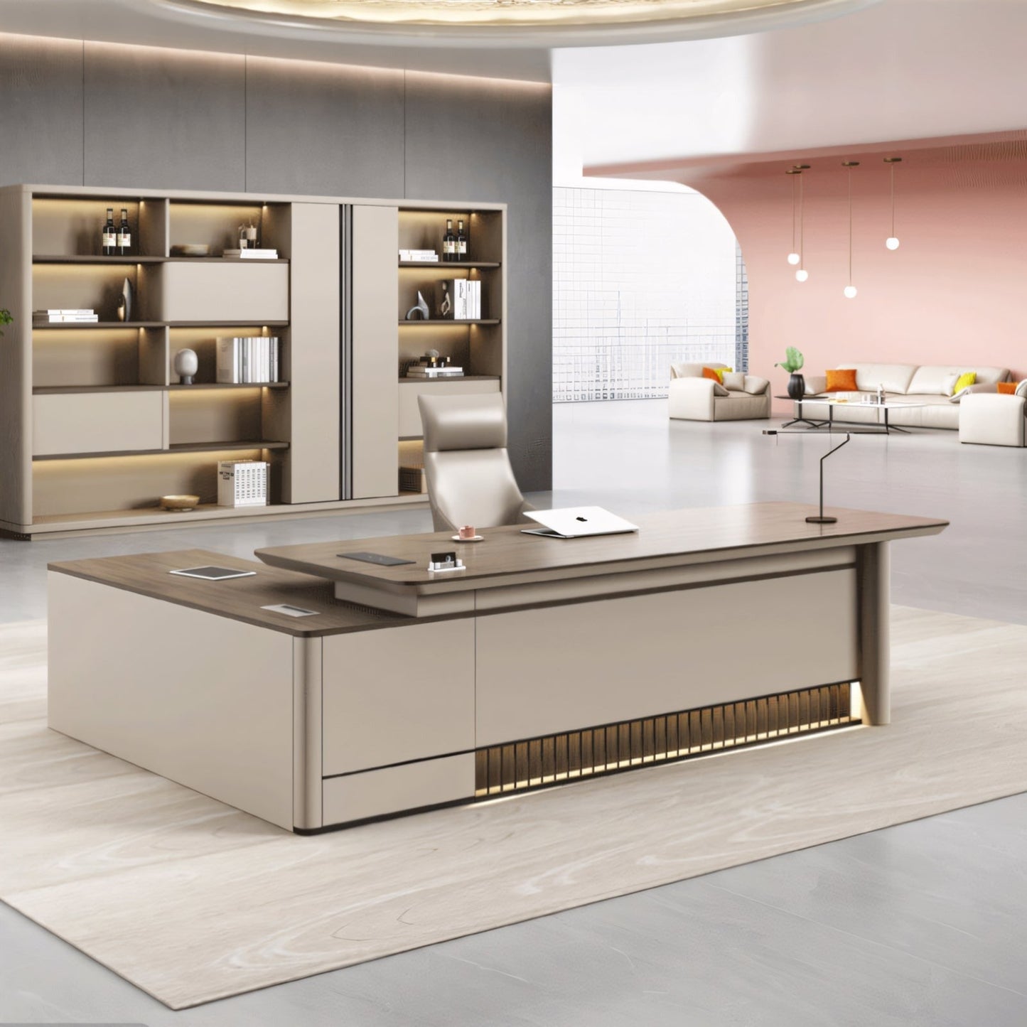 Furnavo Modern Executive Boss Desk – Office Workstation with Side Cabinet