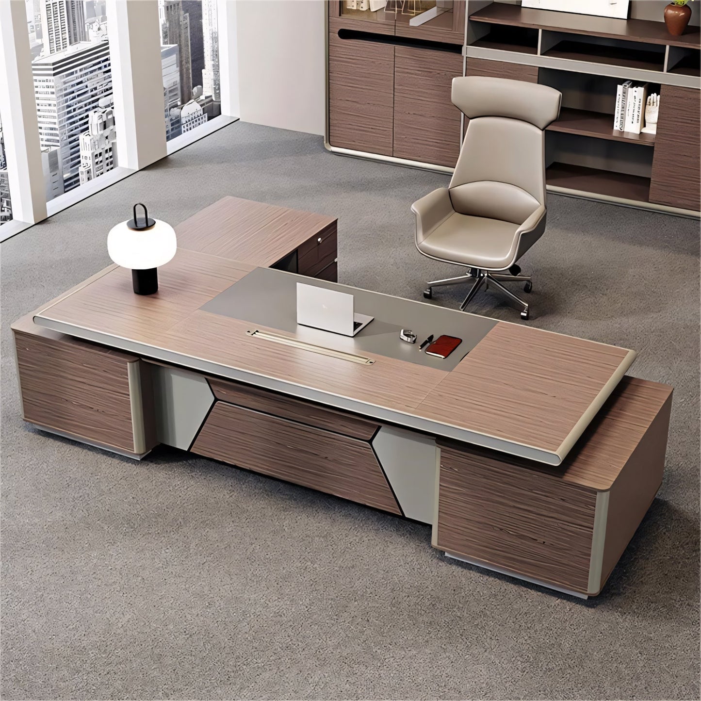 Furnavo Boss Computer Desk – Executive Office Workstation with Large Side Panels