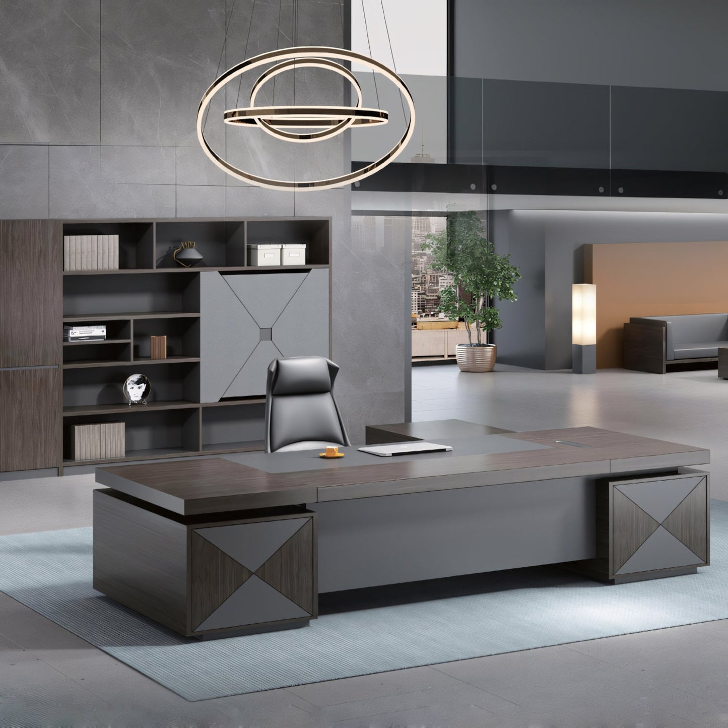 Furnavo Walnut Executive Desk – Modern Office Desk with Side Cabinet