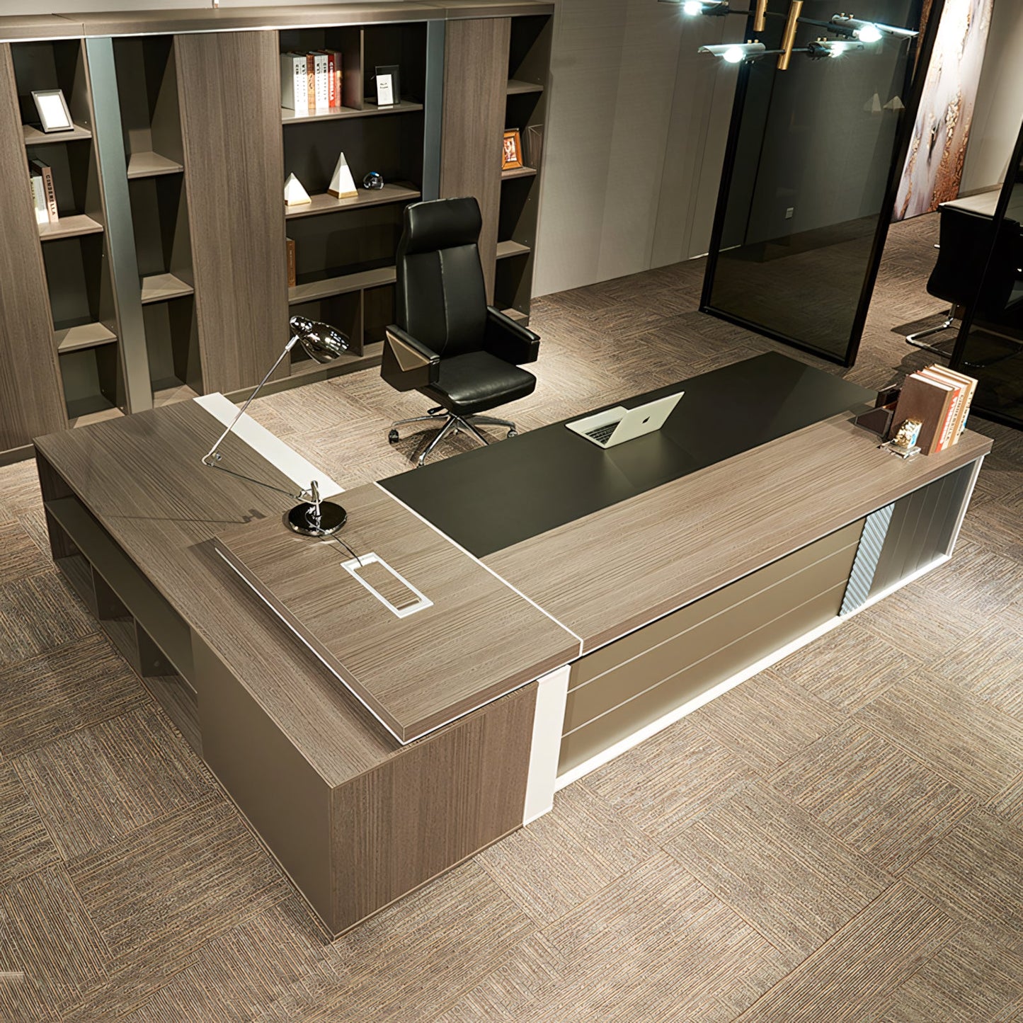 Furnavo Modern Executive Desk – Office Workstation with Side Cabinet