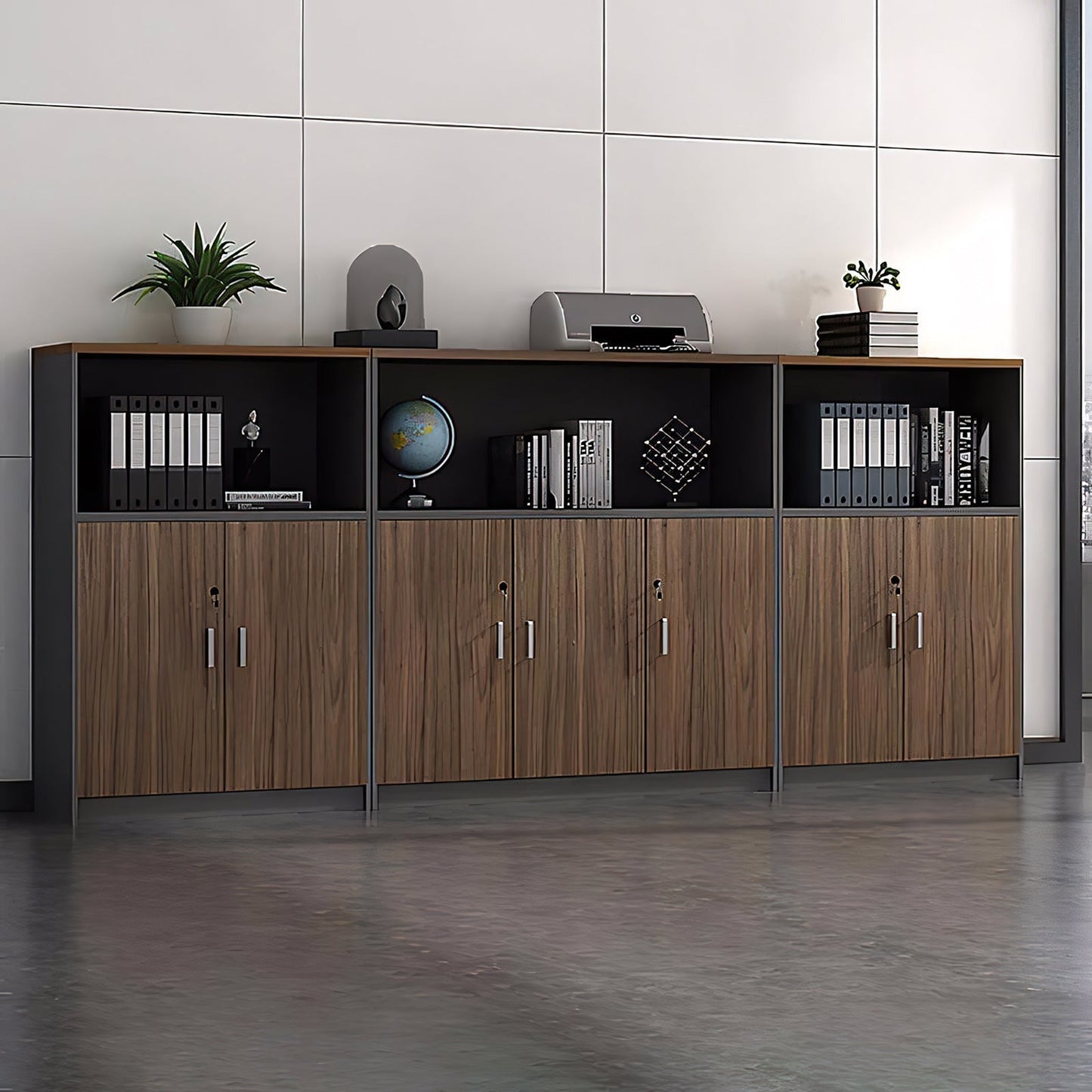 Furnavo Storage Bookcase Office Cabinet – Multi-Shelf Wooden Organizer