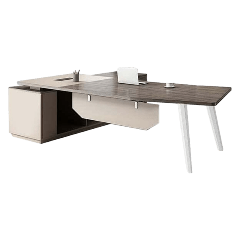 Furnavo Minimalist L-Shaped Executive Desk – Workstation with Side Cabinet