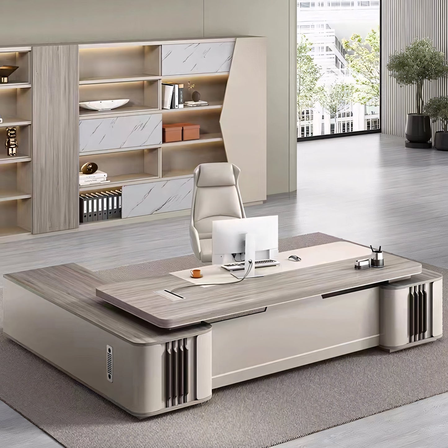 Furnavo Lacquered Executive Office Desk – Refined Large Desktop Workstation