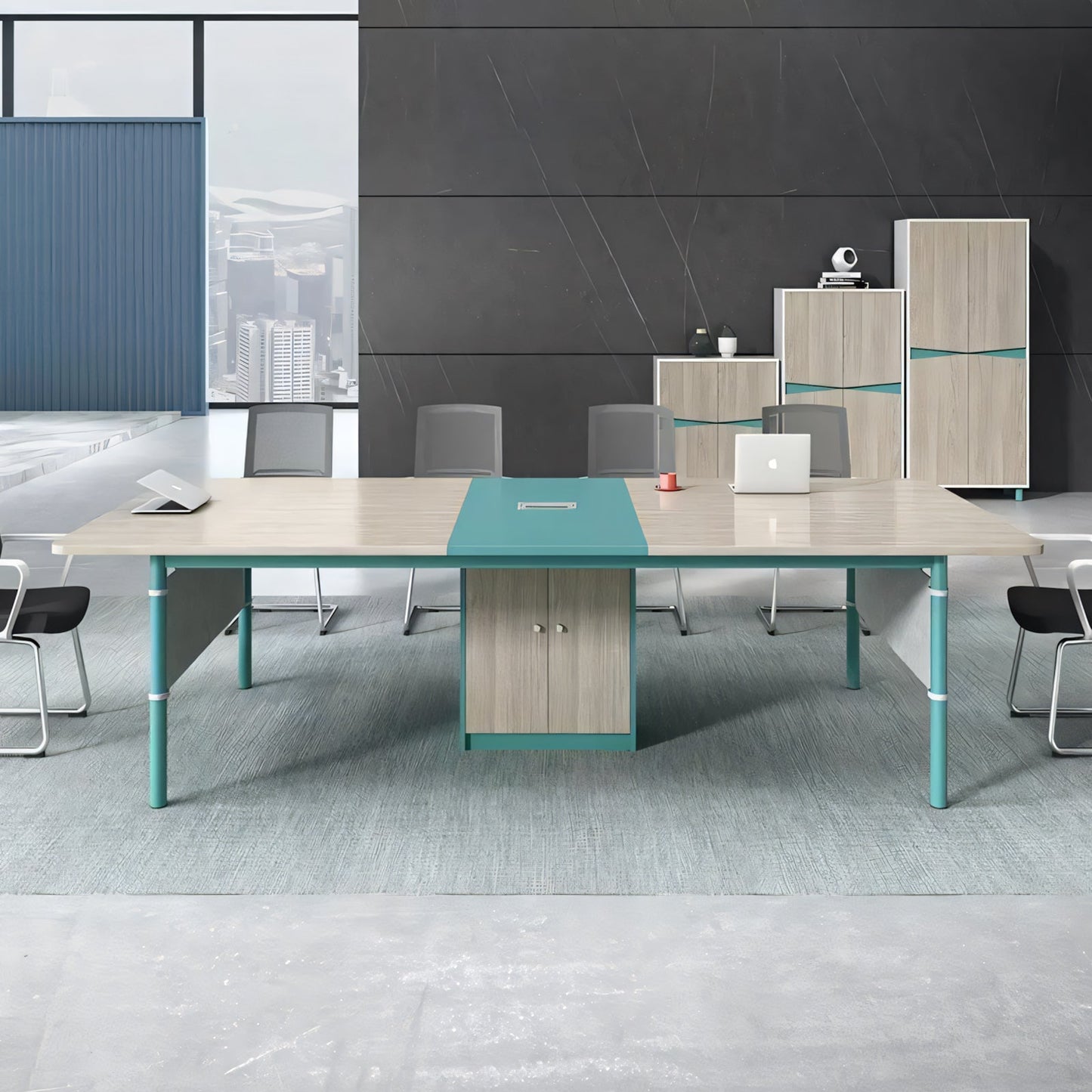 Furnavo Color-Blocking Conference Table – Modern Meeting Desk & Chair Set
