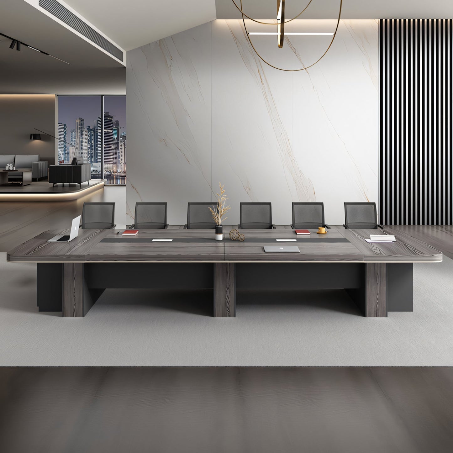 Furnavo Simple Rectangular Office Desk – Conference Table & Chair Set