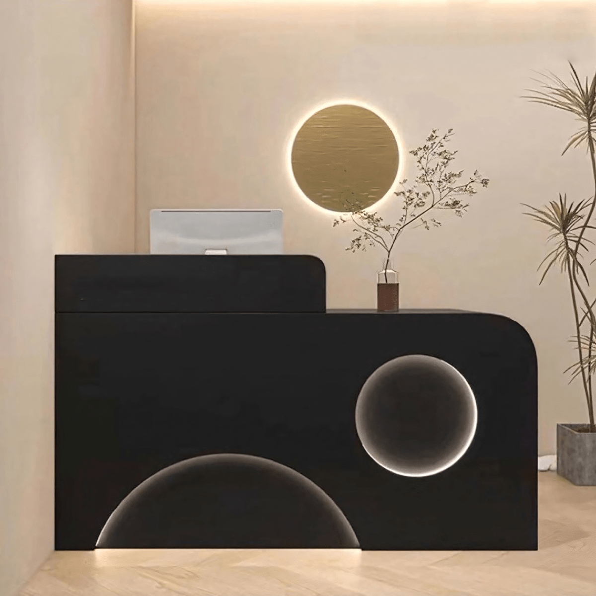 Furnavo Fully Assembled Reception Desk with LED Accents for Salons