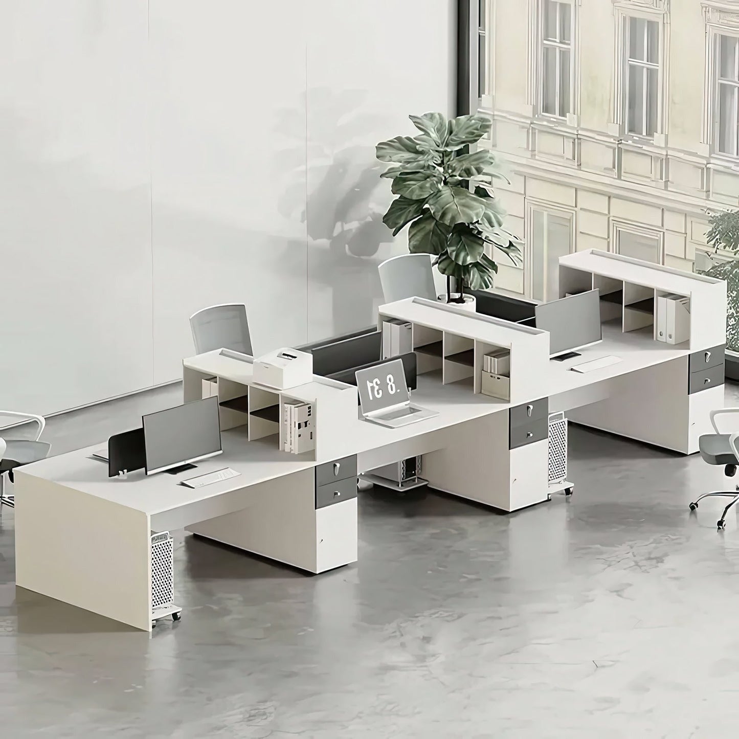Furnavo Modern Double Workstation – Sleek Office Desk for Staff Collaboration