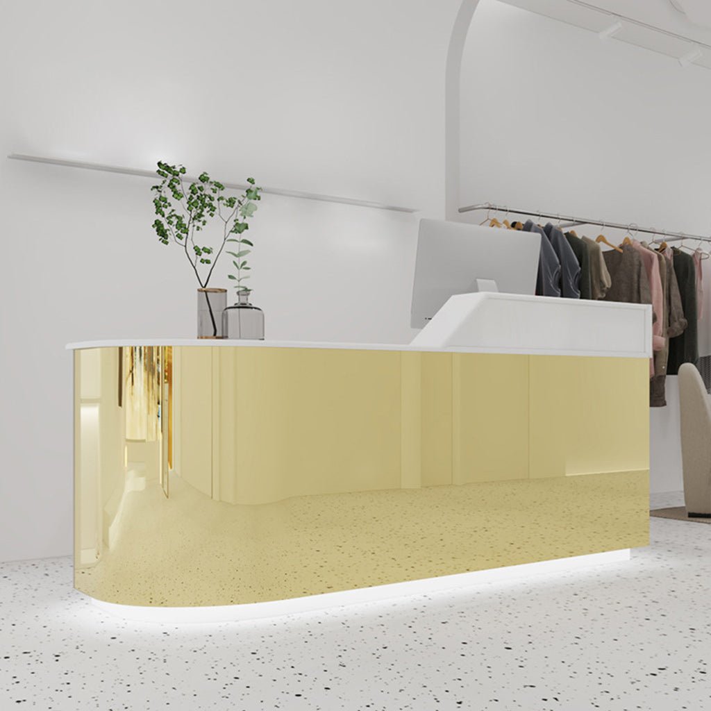 Furnavo Stainless Steel Reception Desk – Fashionable Front Counter for Salons & Retail Stores