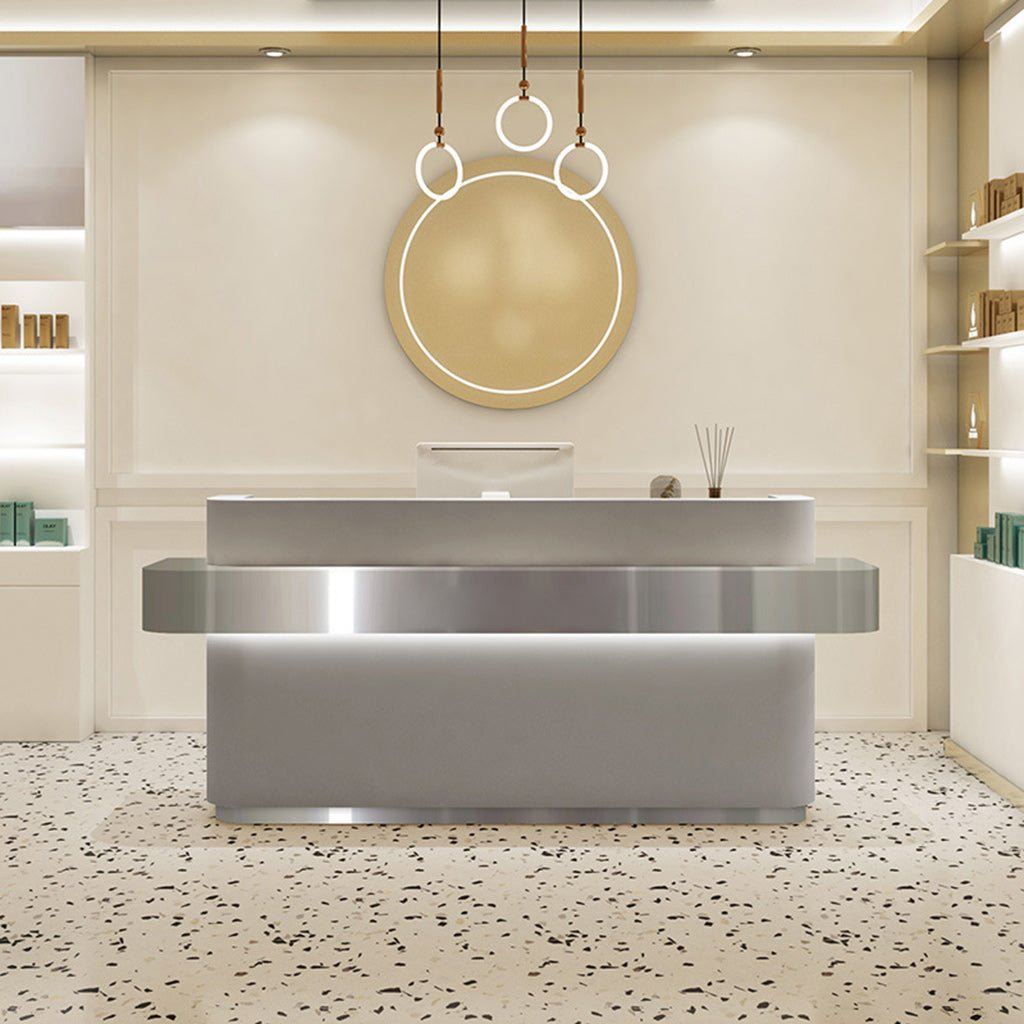 Furnavo Stainless Steel Simple Reception Desk for Salons and Stores