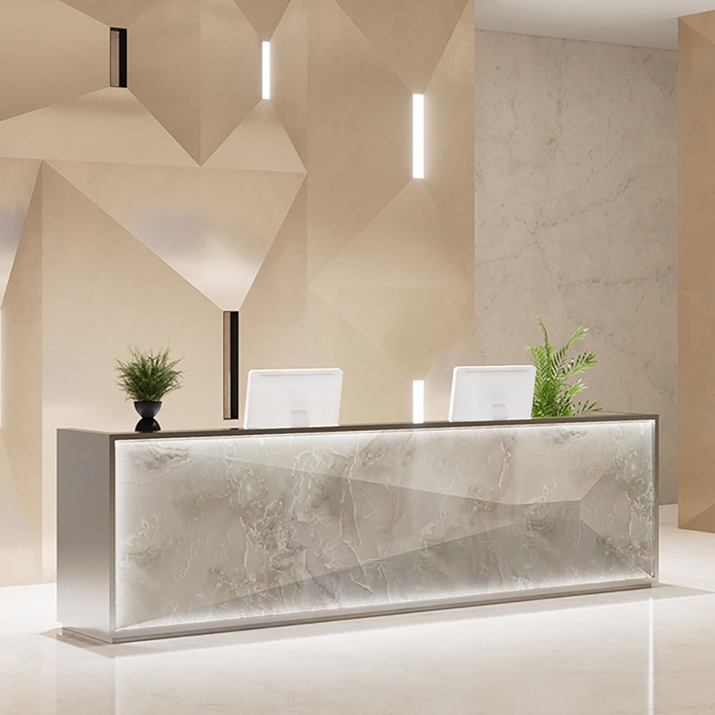 Furnavo Light Luxury Stainless Steel Reception Desk – Modern Front Counter for Stores & Offices