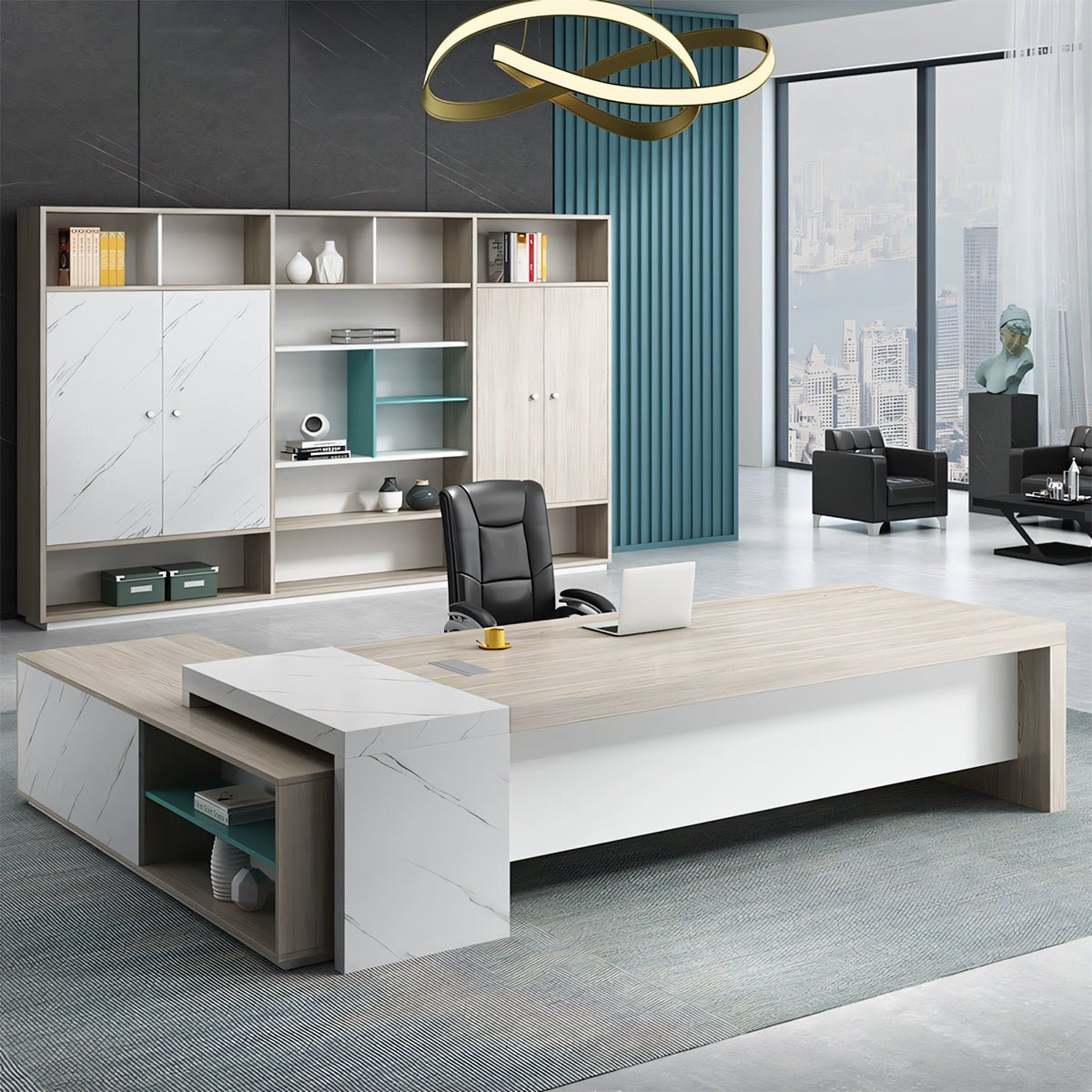Furnavo Minimalist Executive Desk – Office Workstation with Ample Storage