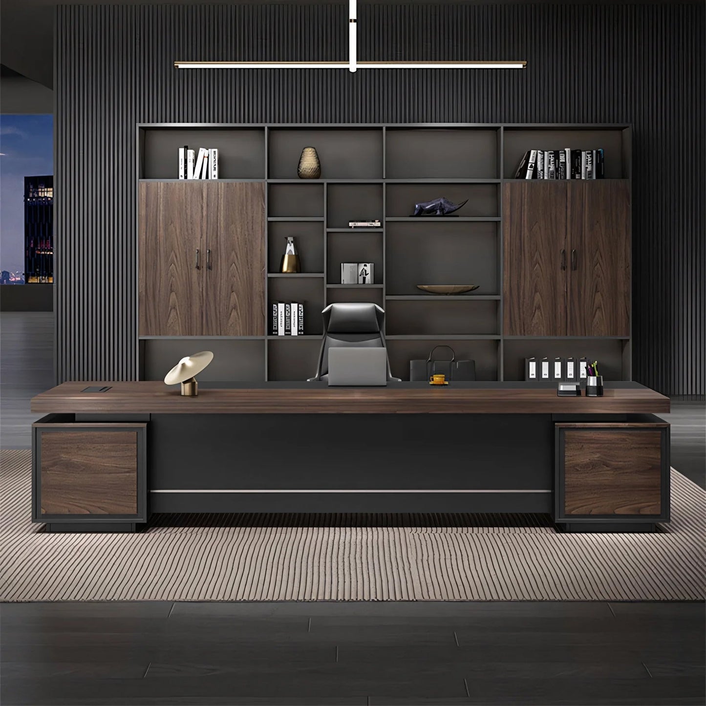 Furnavo Boss Executive Computer Desk – Office Workstation with Storage Cabinet