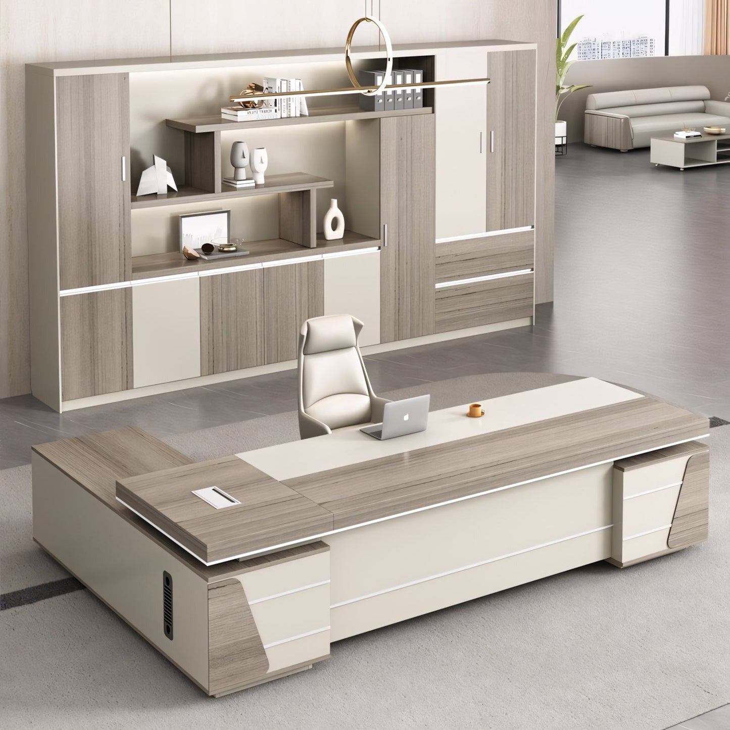 Furnavo Executive Office Desk Set – Refined Desk with Matching Bookcase