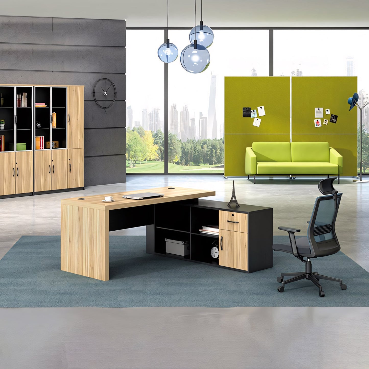 Furnavo Natural Color Executive Desk – Workstation with Side Cabinet