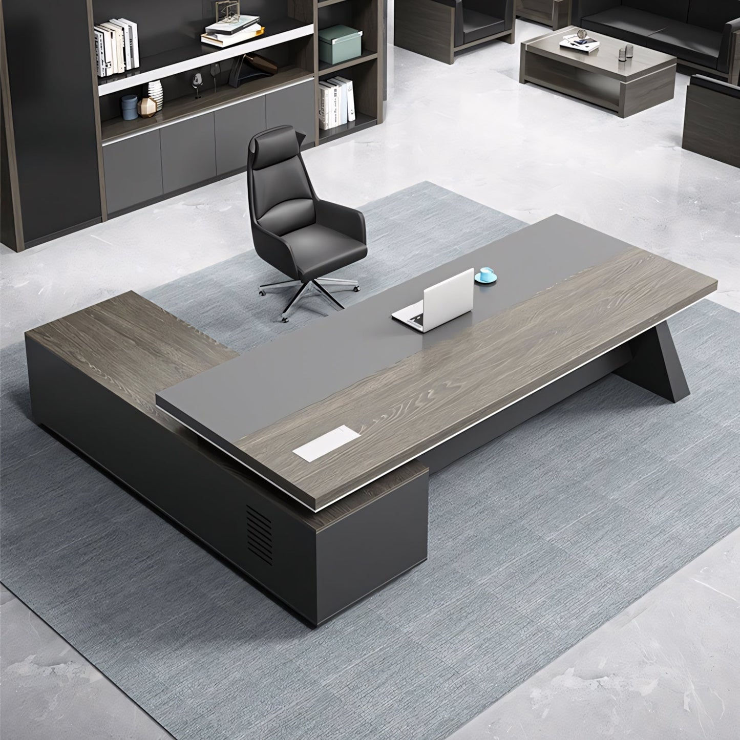 Furnavo L-Shape Executive Computer Desk – Office Workstation with Side Cabinet
