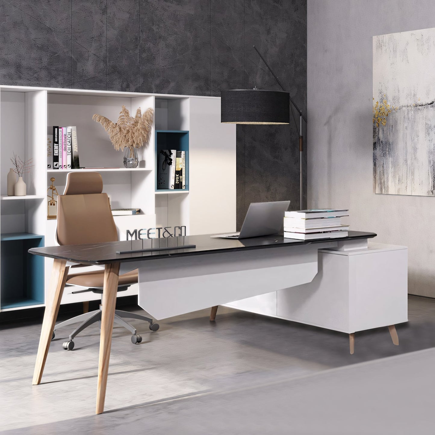 Furnavo Executive Office Desk – Customizable Work Desk with Side Cabinet