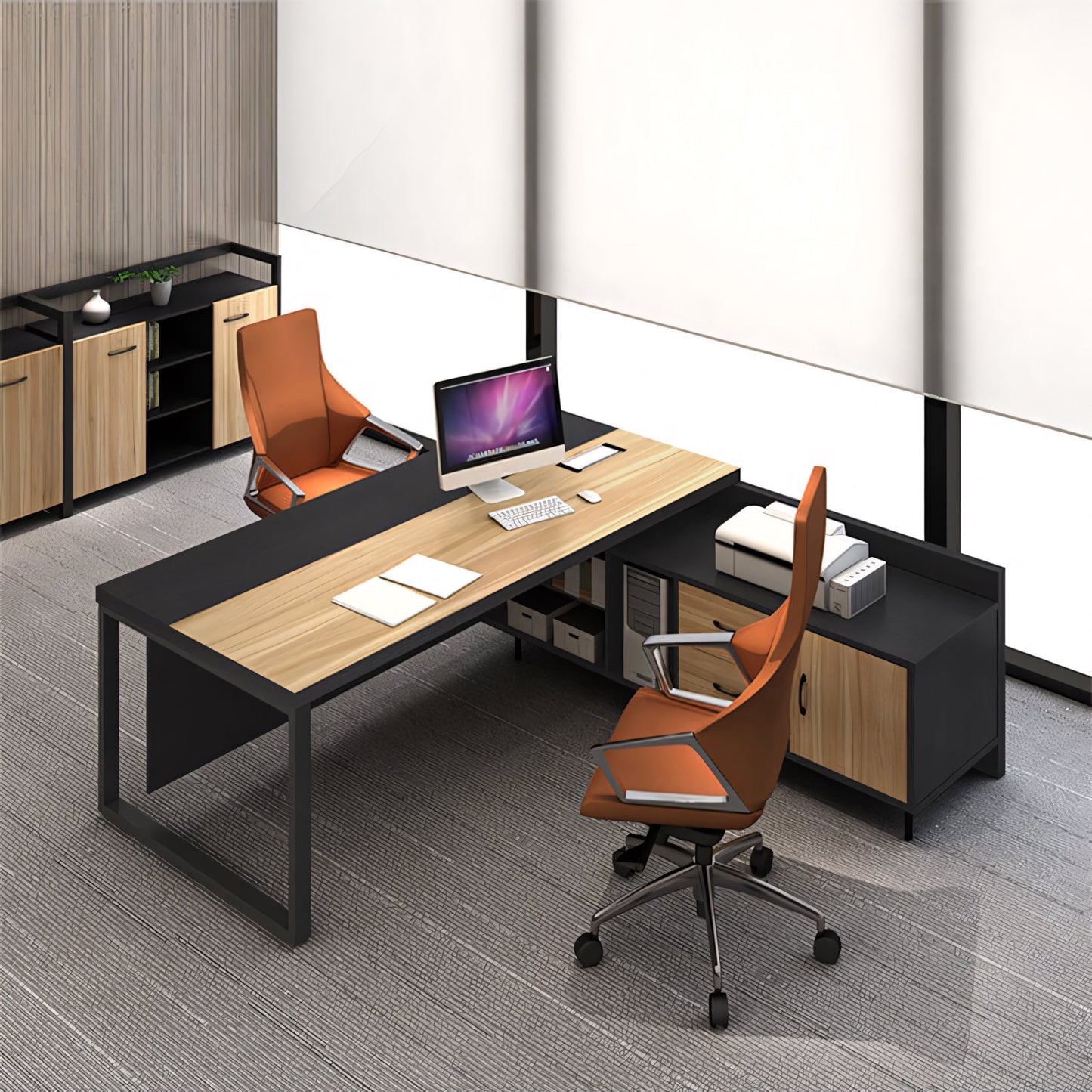 Furnavo Modern Executive Desk – Mixed Contemporary Office Workstation