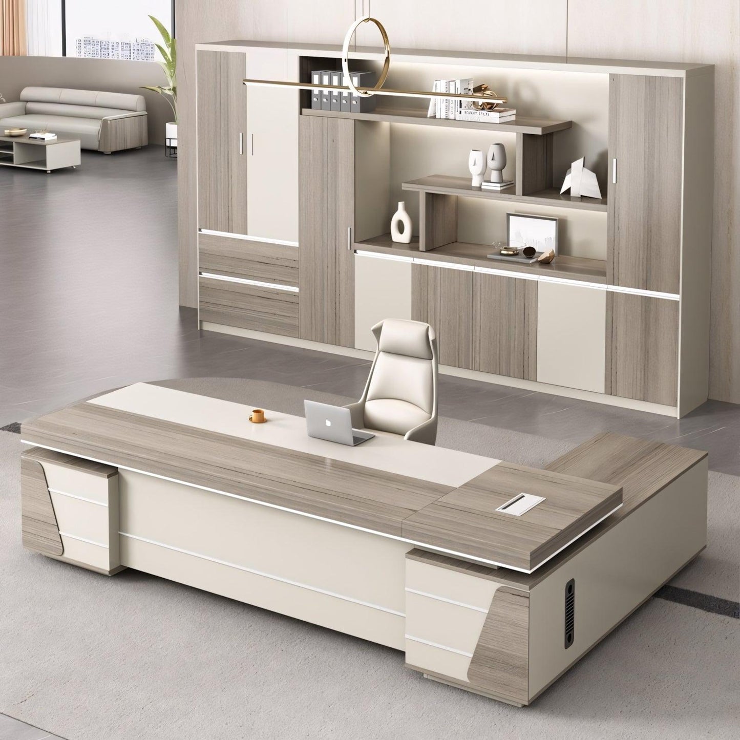 Furnavo Executive Office Desk Set – Refined Desk with Matching Bookcase