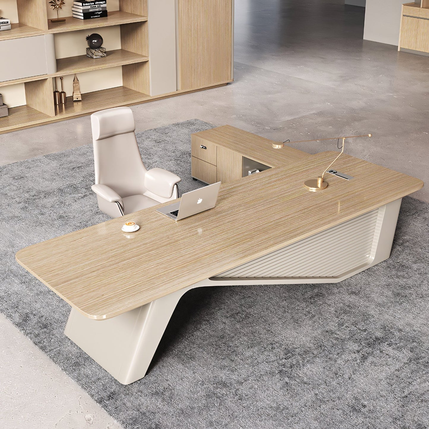 Furnavo Natural Color Office Desk – Workstation with Side Cabinet