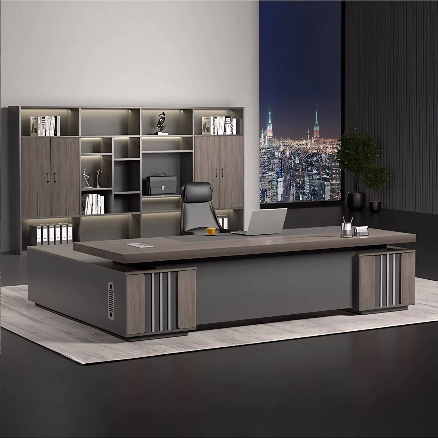 Furnavo Minimalist Executive Office Desk – Workstation with Dual Cabinets