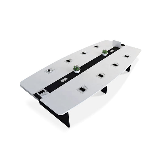 Furnavo Minimalist Curved Conference Table & Chairs – Modern Meeting Set