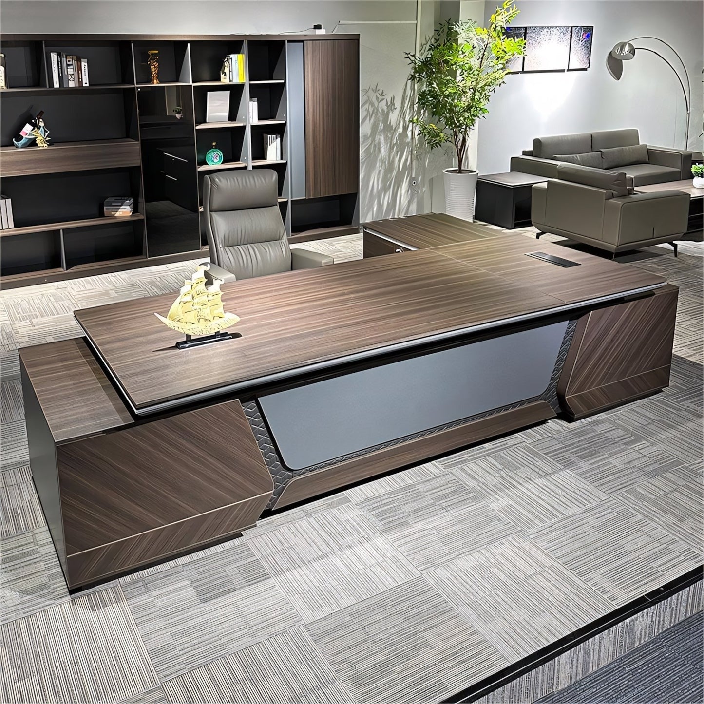 Furnavo Walnut Color Executive Desk – Refined Modern Office Workstation