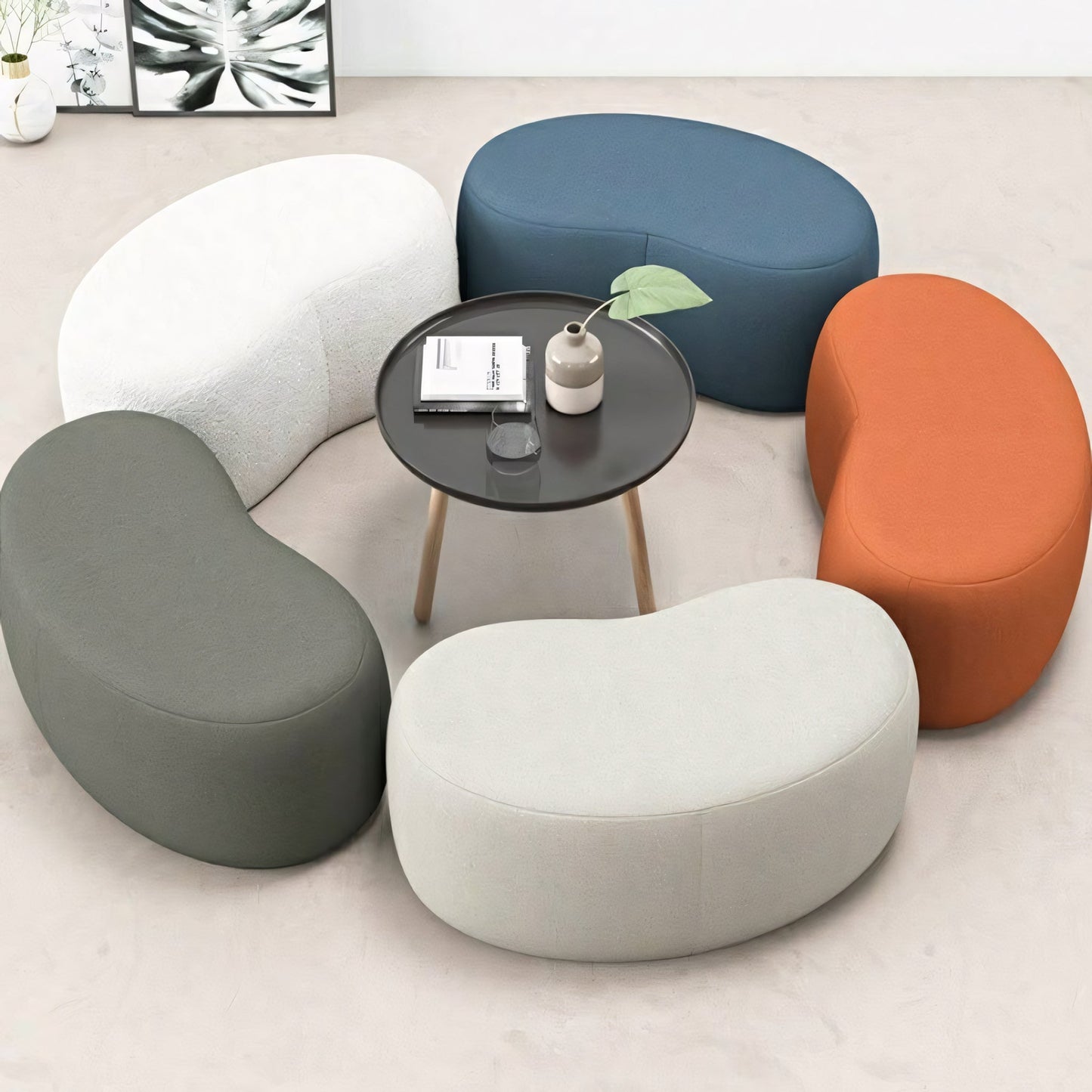 Furnavo Crescent Low Stool with Tech-Fabric Upholstery
