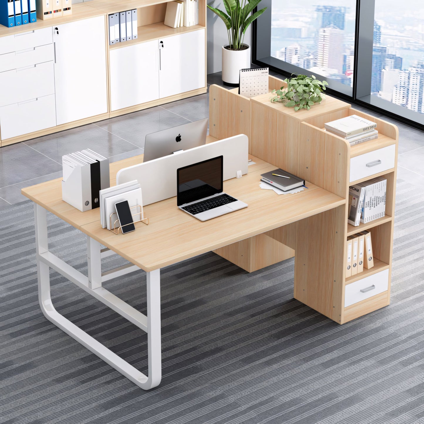 Furnavo Modern Office Desk and Chair Set – Simple Workstation for Staff & Teams