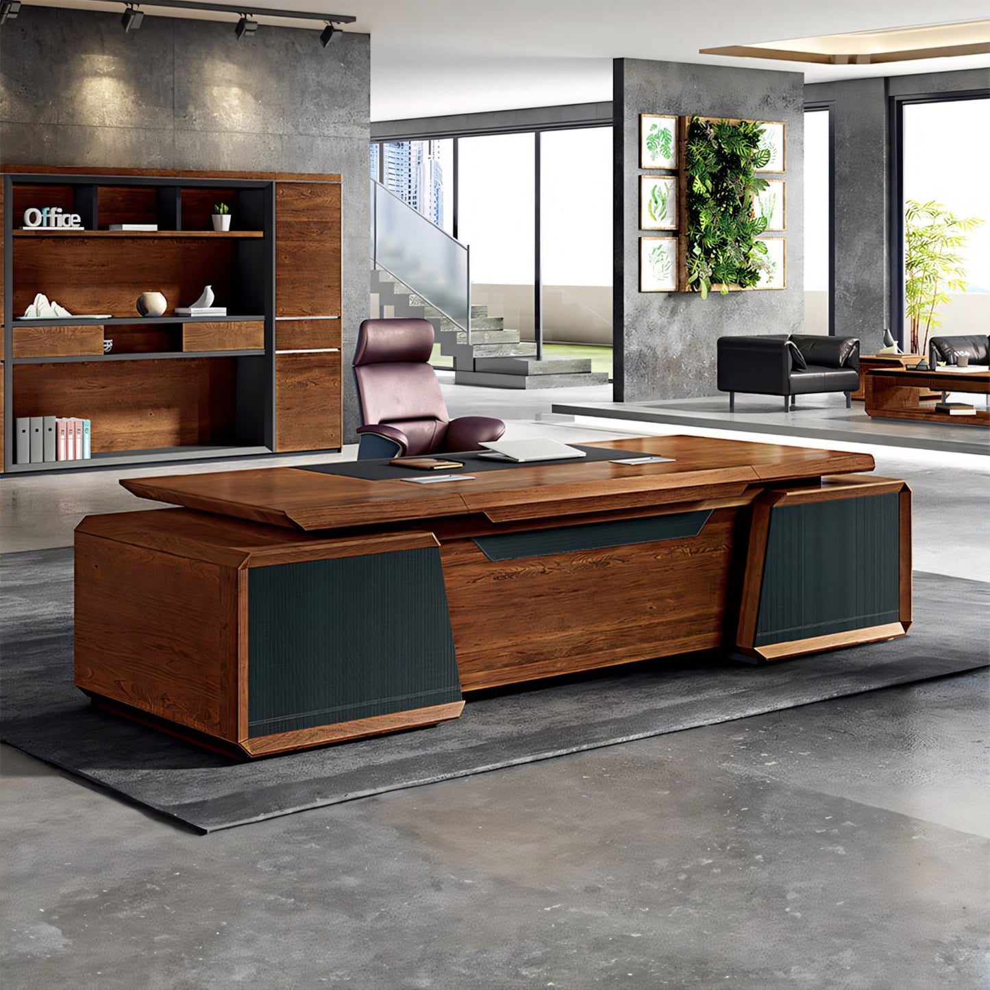 Furnavo Boss Office Desk – Large Walnut Color President & Manager Workstation