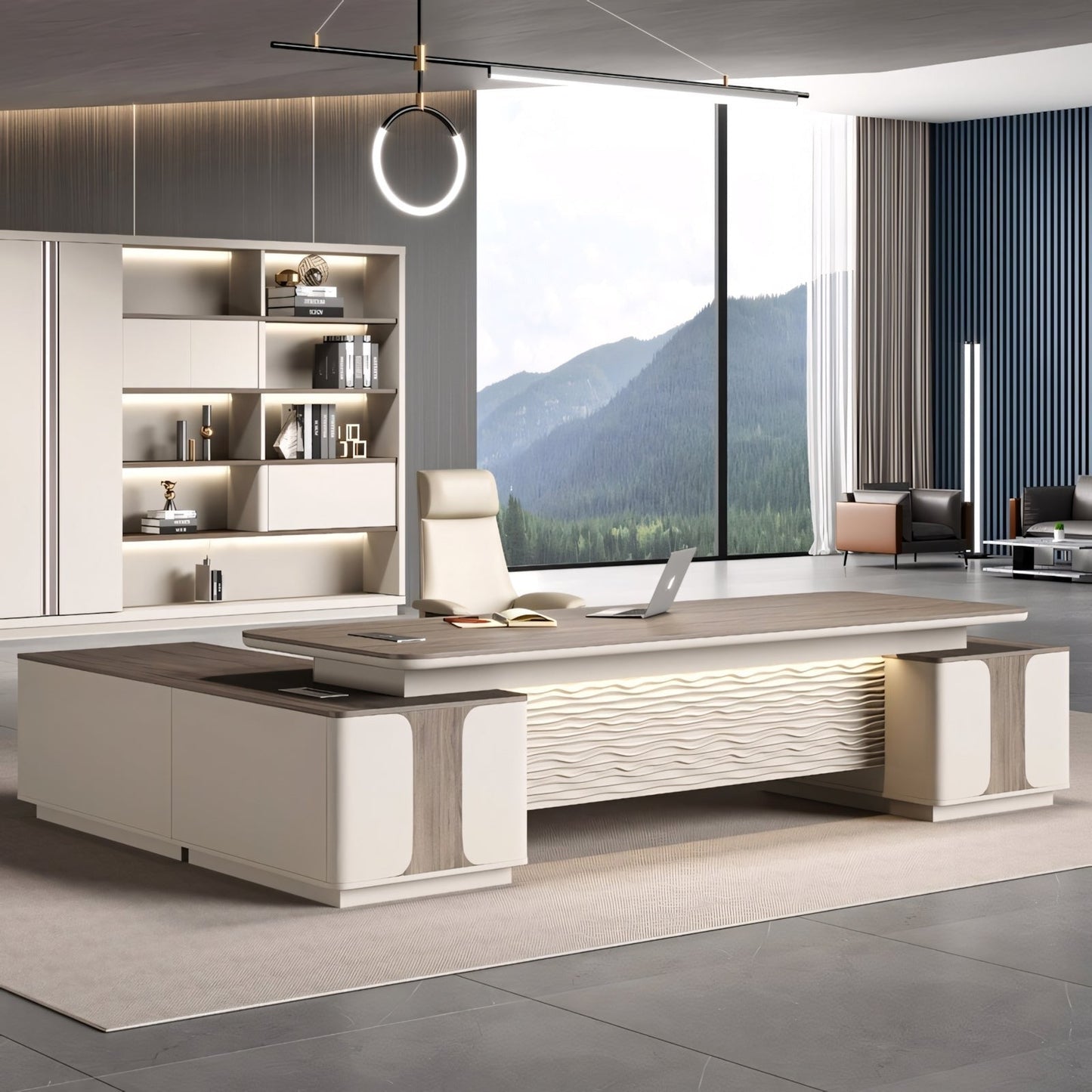 Furnavo Walnut Color Executive Desk – Office Desk with Side Cabinet