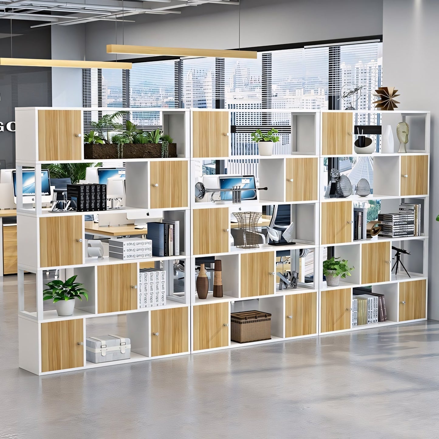 Furnavo Modern Wooden Cabinet Office Partition – Dual-Use Storage Divider
