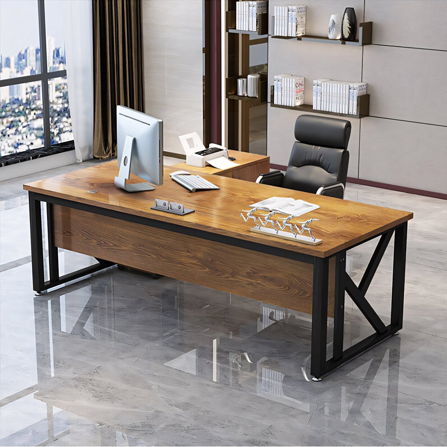 Furnavo Wooden Modern Boss Desk – Simple President Manager Workstation