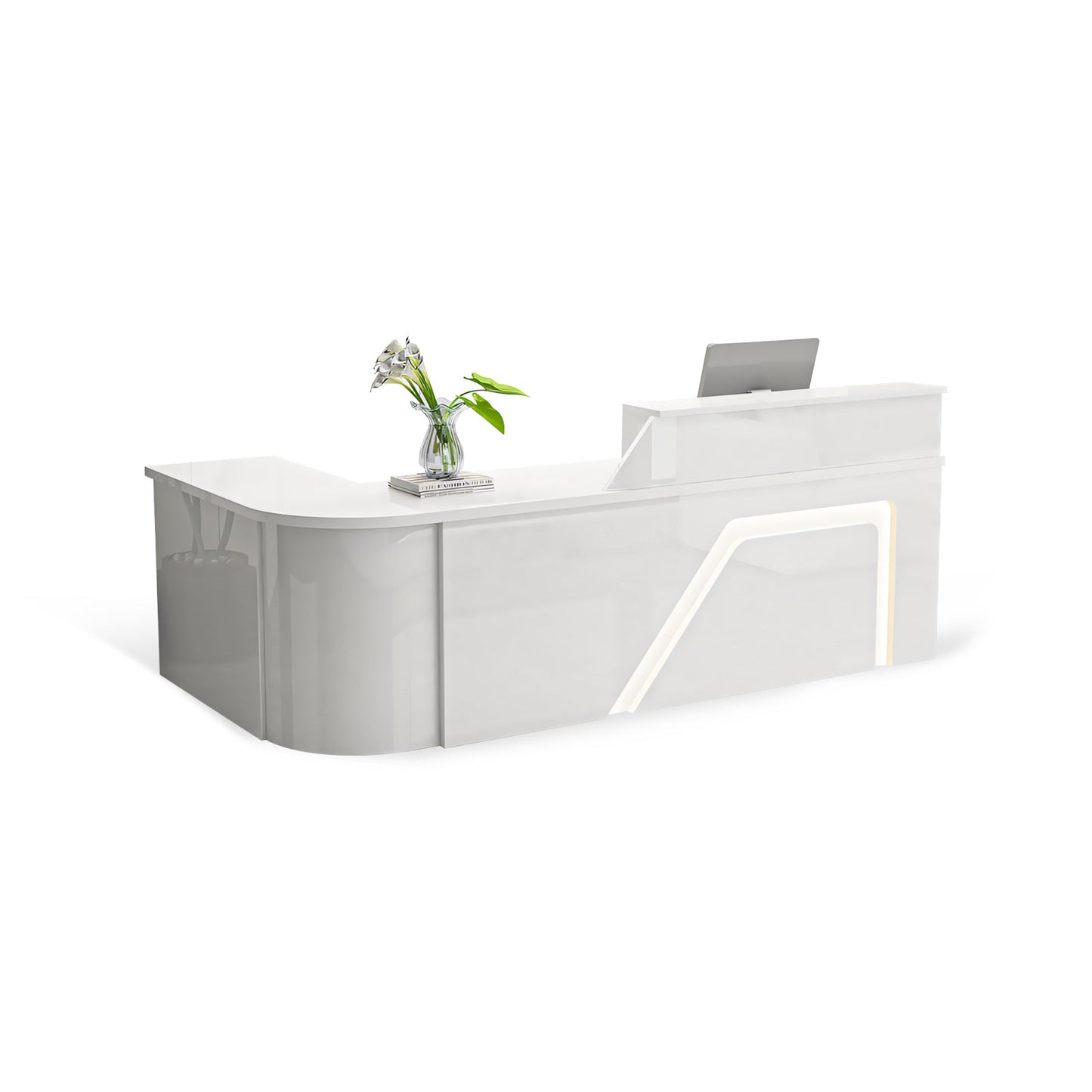 Furnavo Modern Arc Reception Desk – Curved Front Counter for Offices, Stores & Supermarkets
