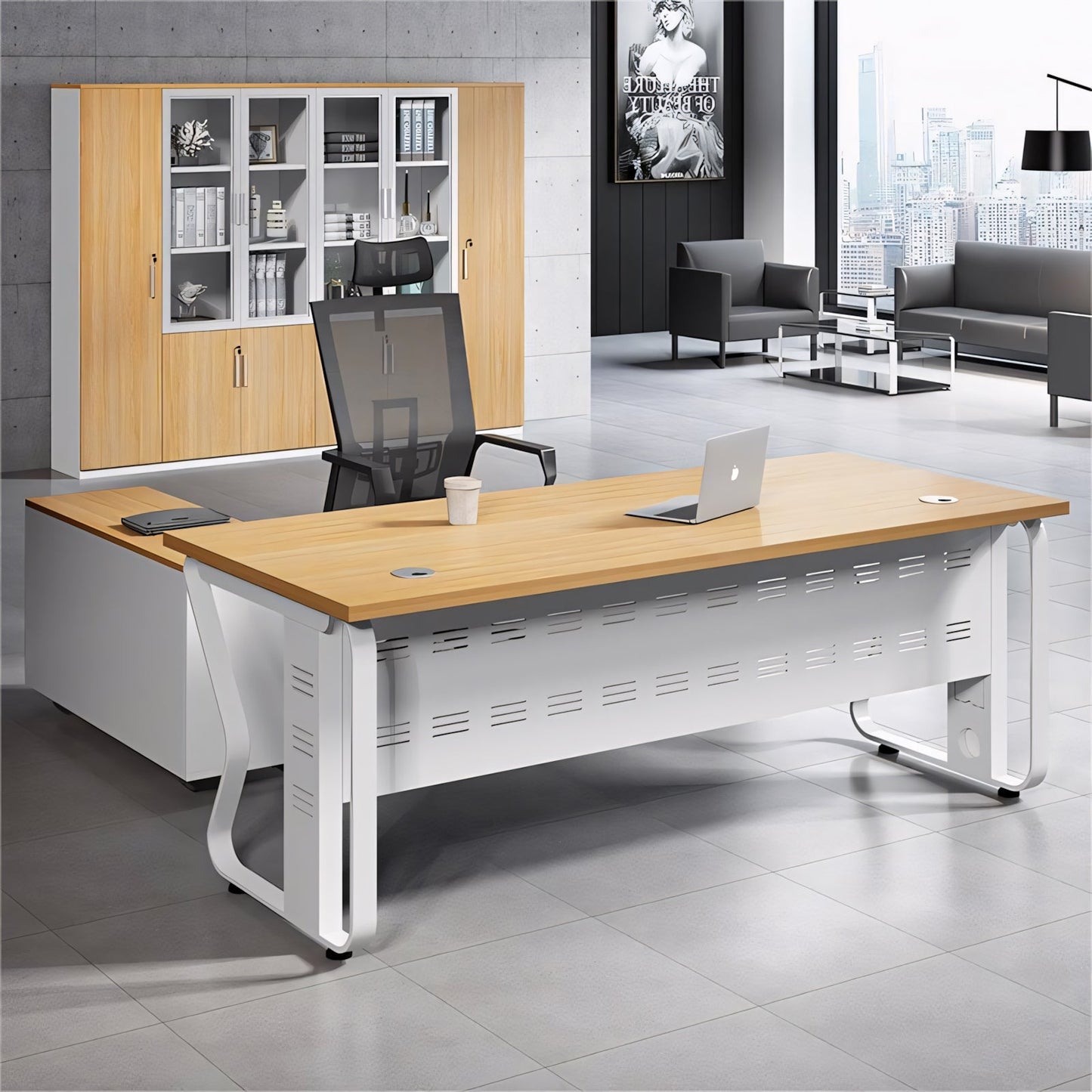 Furnavo Wood-Style Minimalist Executive Desk – Manager Office Workstation
