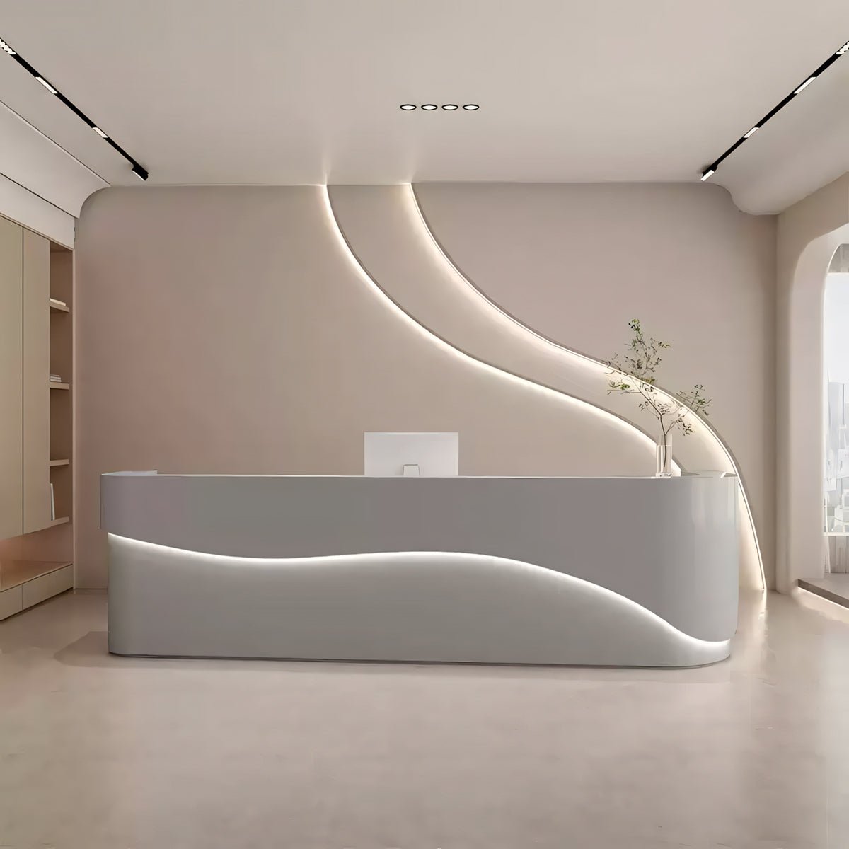 Furnavo Modern White Reception Desk – Simple Front Counter for Offices, Salons & Institutions