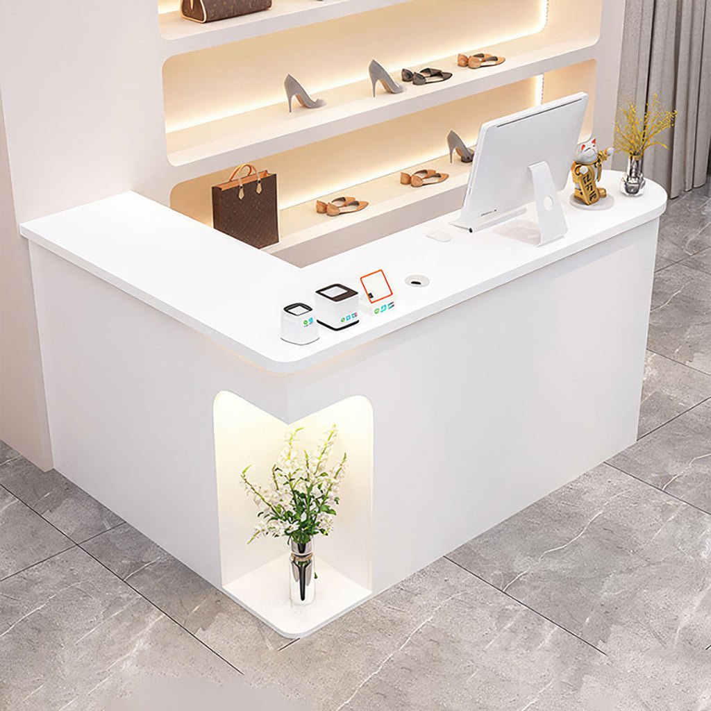 Furnavo L-Shaped Reception Desk – Chic Front Counter with Large Storage for Beauty Salons & Shops