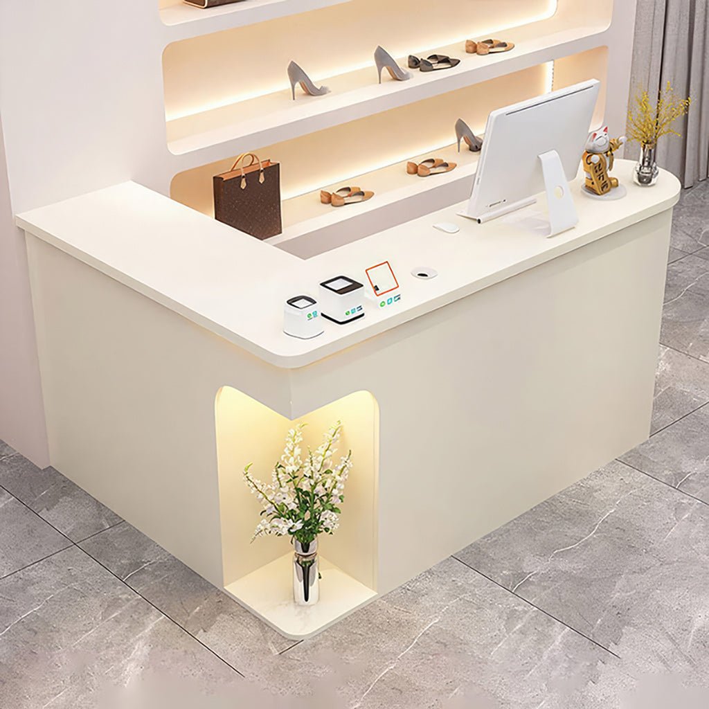 Furnavo L-Shaped Reception Desk – Chic Front Counter with Large Storage for Beauty Salons & Shops