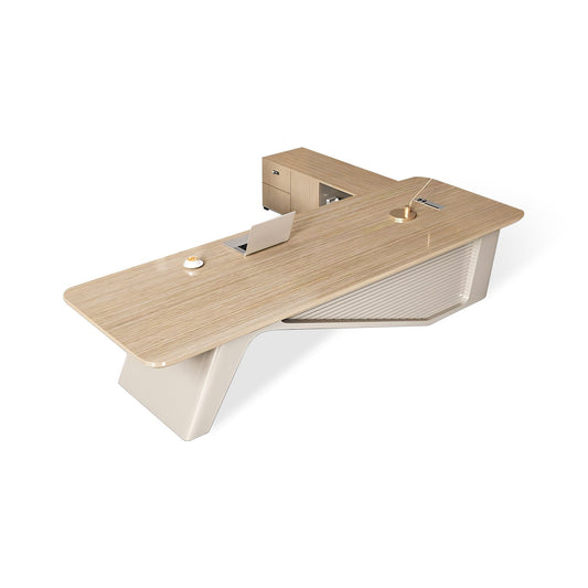 Furnavo Natural Color Office Desk – Workstation with Side Cabinet