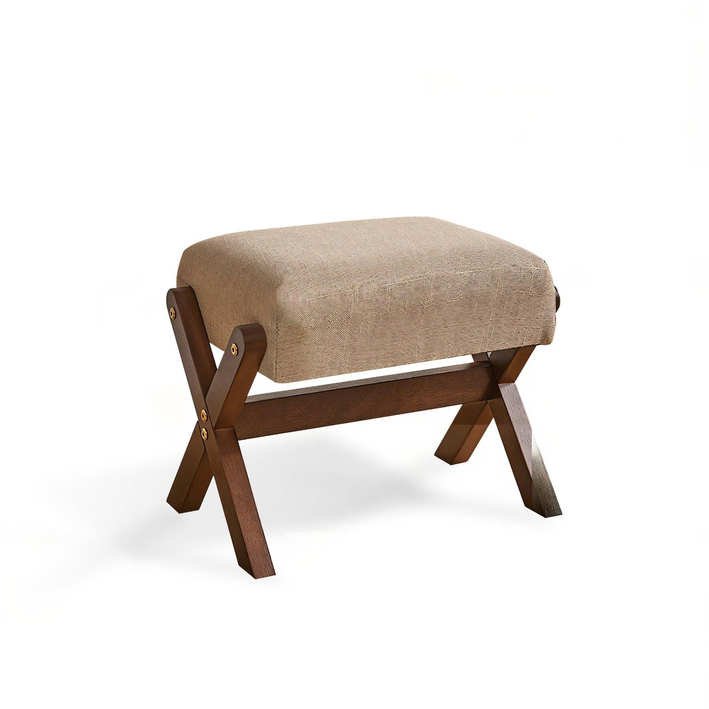 Furnavo Solid Wood Footstool with Cotton-Linen Upholstery