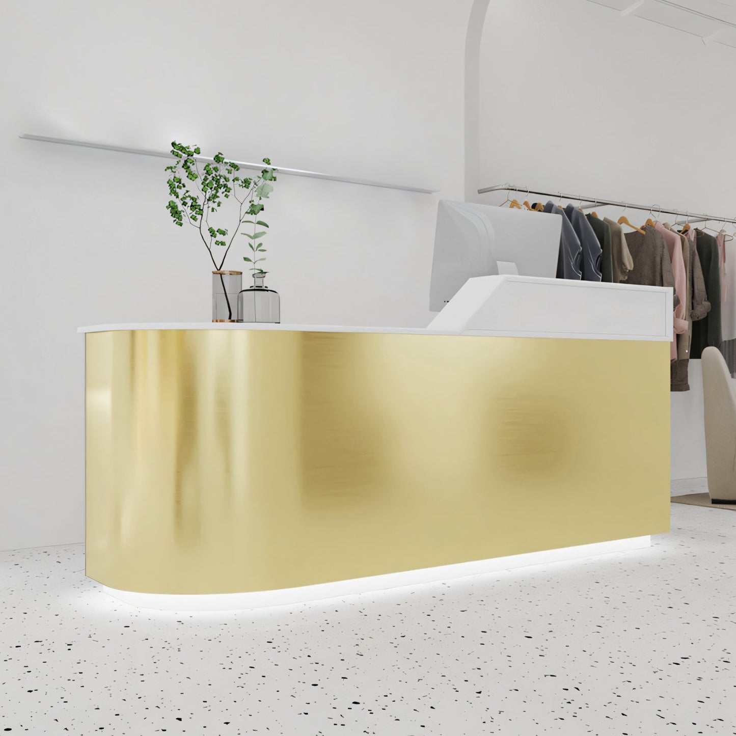 Furnavo Stainless Steel Reception Desk – Fashionable Front Counter for Salons & Retail Stores