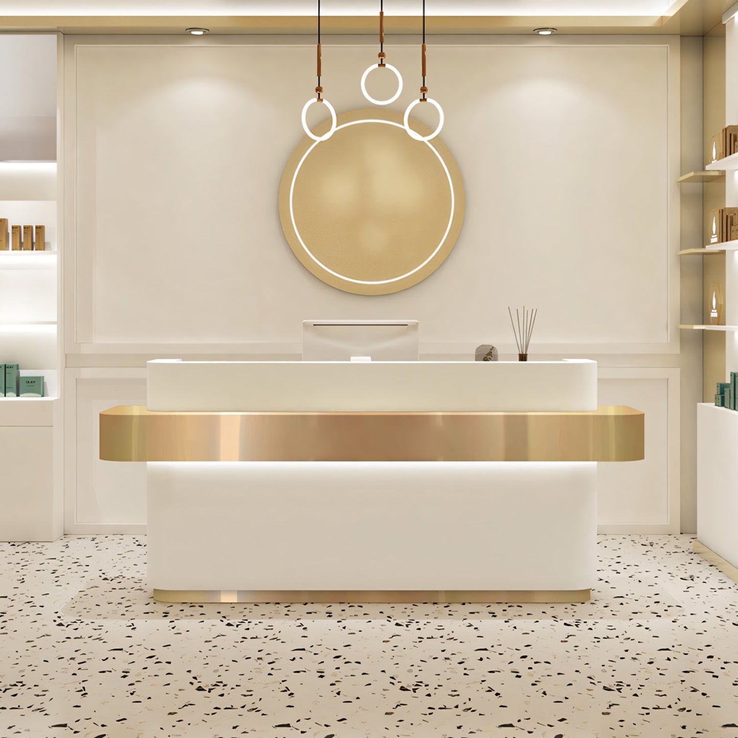 Furnavo Stainless Steel Simple Reception Desk for Salons and Stores