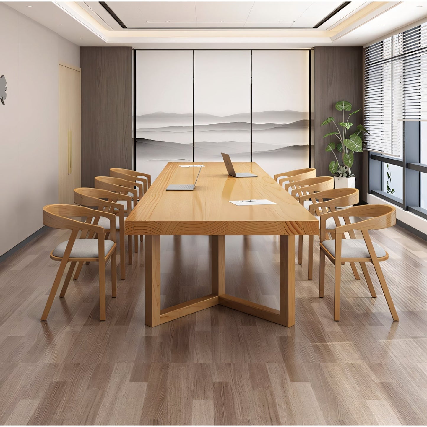 Furnavo Pine Wood Conference Table and Chair Set – Modern Meeting Furniture for Offices
