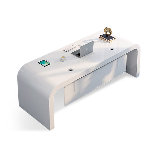 Furnavo White Lacquered Boss Desk – Refined Modern Manager Office Table