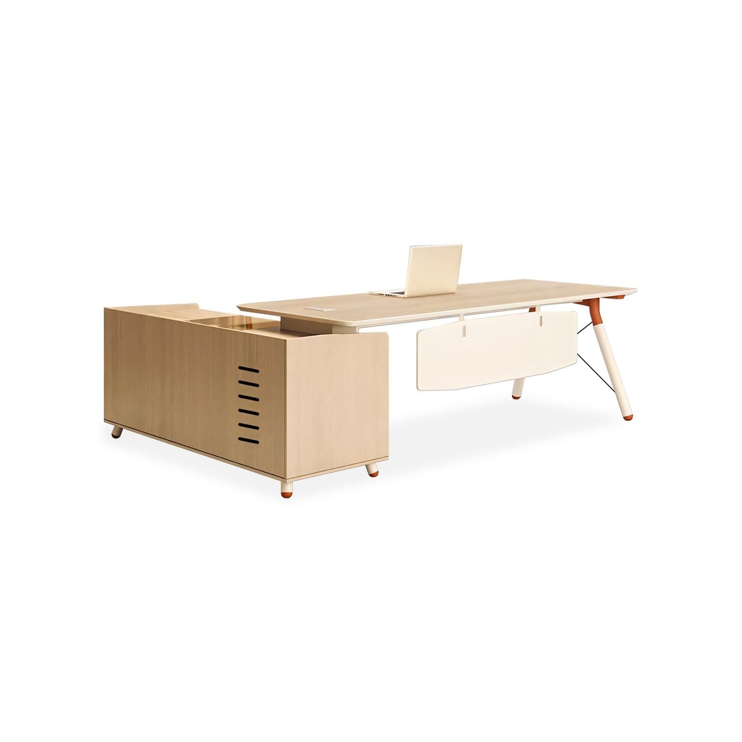 Furnavo Executive Desk – Clean Modern Desk with Skirt Panel & Side Cabinet