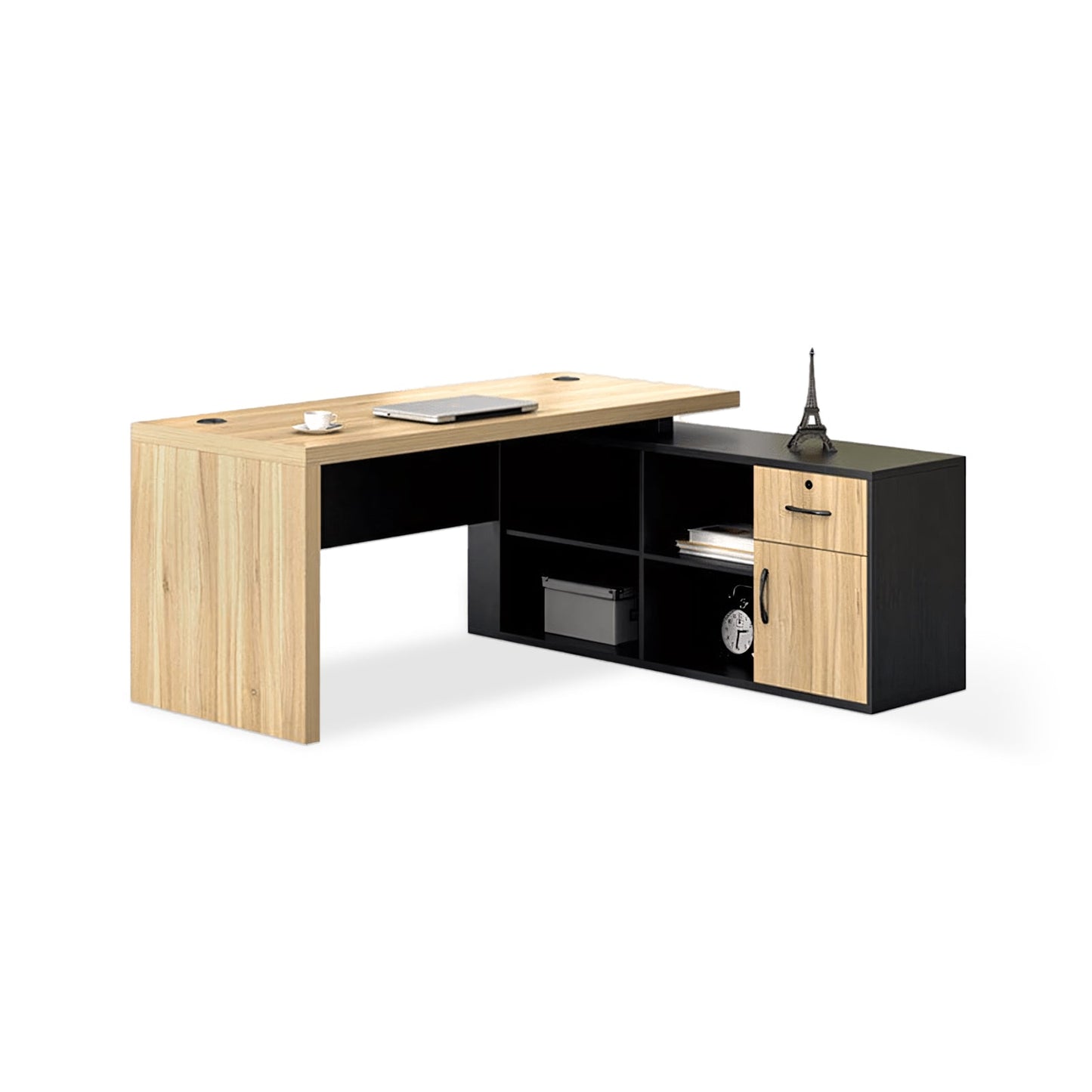 Furnavo Natural Color Executive Desk – Workstation with Side Cabinet