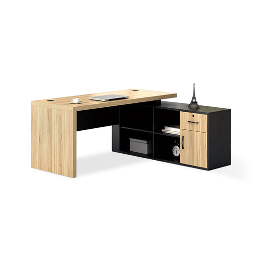 Furnavo Natural Color Executive Desk – Workstation with Side Cabinet