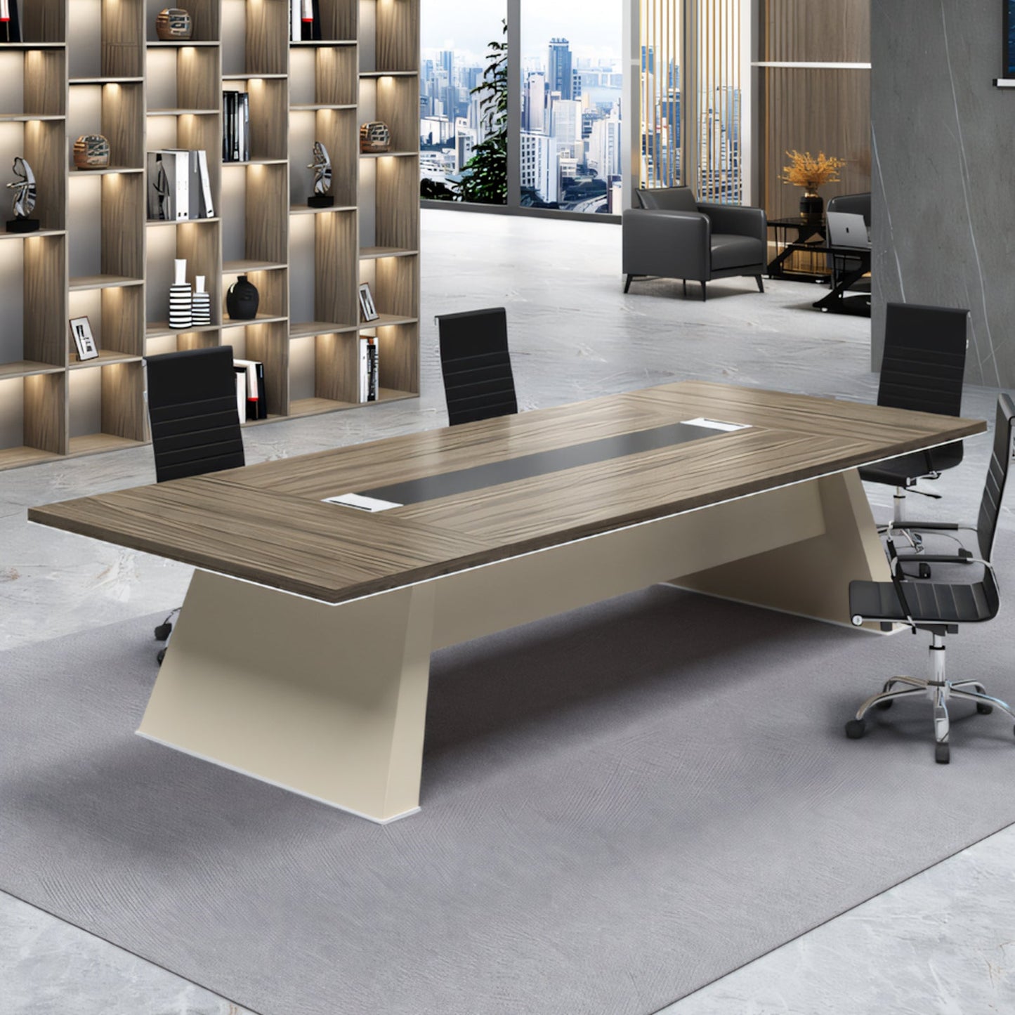 Furnavo Walnut Conference Table – Modern Office Meeting Table in Rich Wood Finish