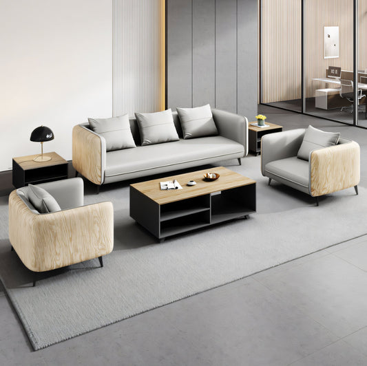 Furnavo Simple Fashion Office Couch Wood-Grain Sofa