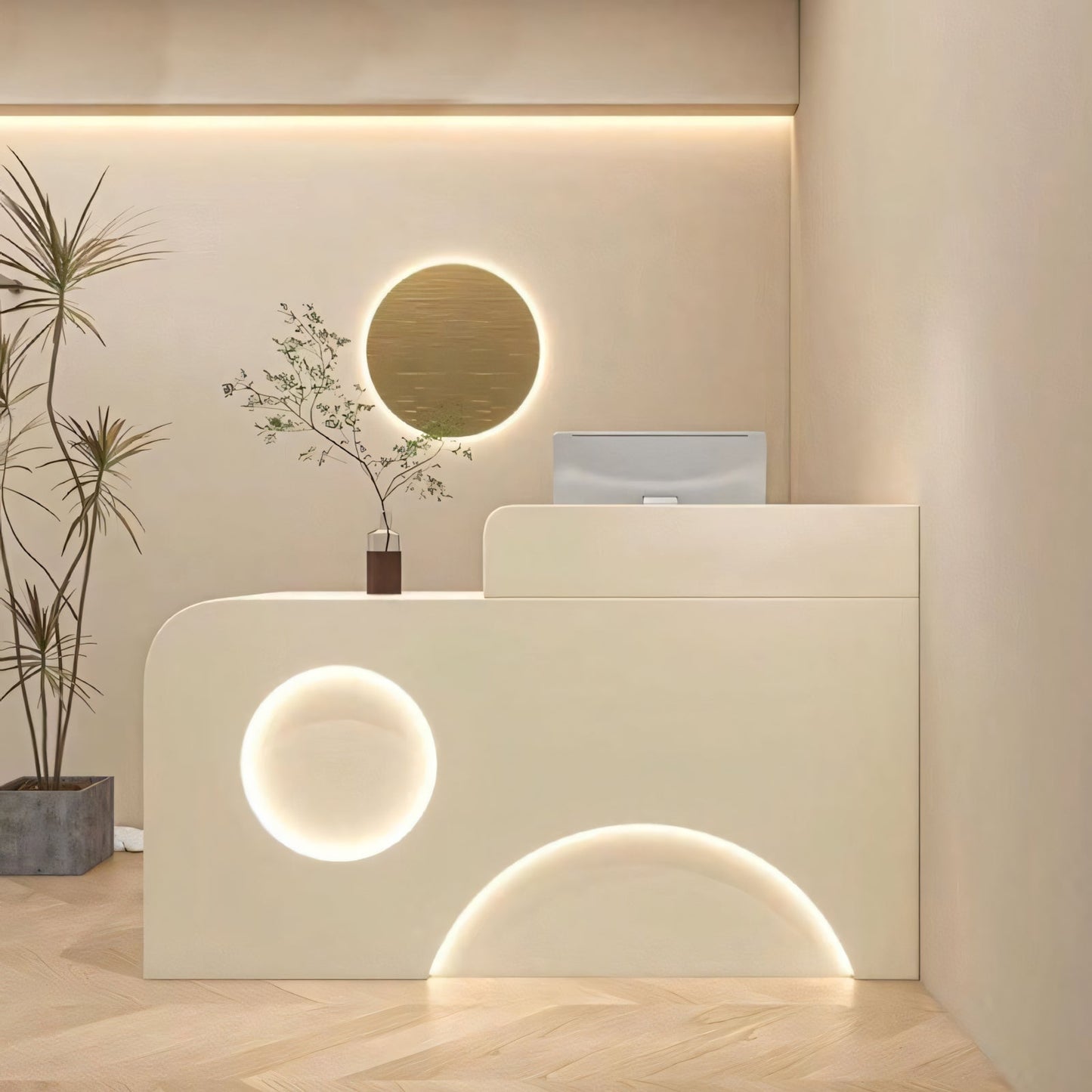 Furnavo Fully Assembled Reception Desk with LED Accents for Salons